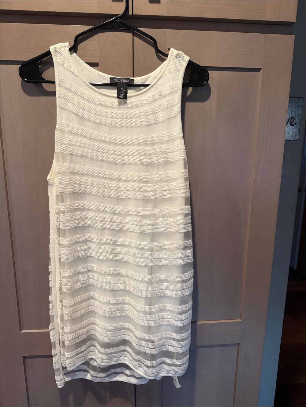 White House Black Market Cream Textured Sleeveless Shift Dress